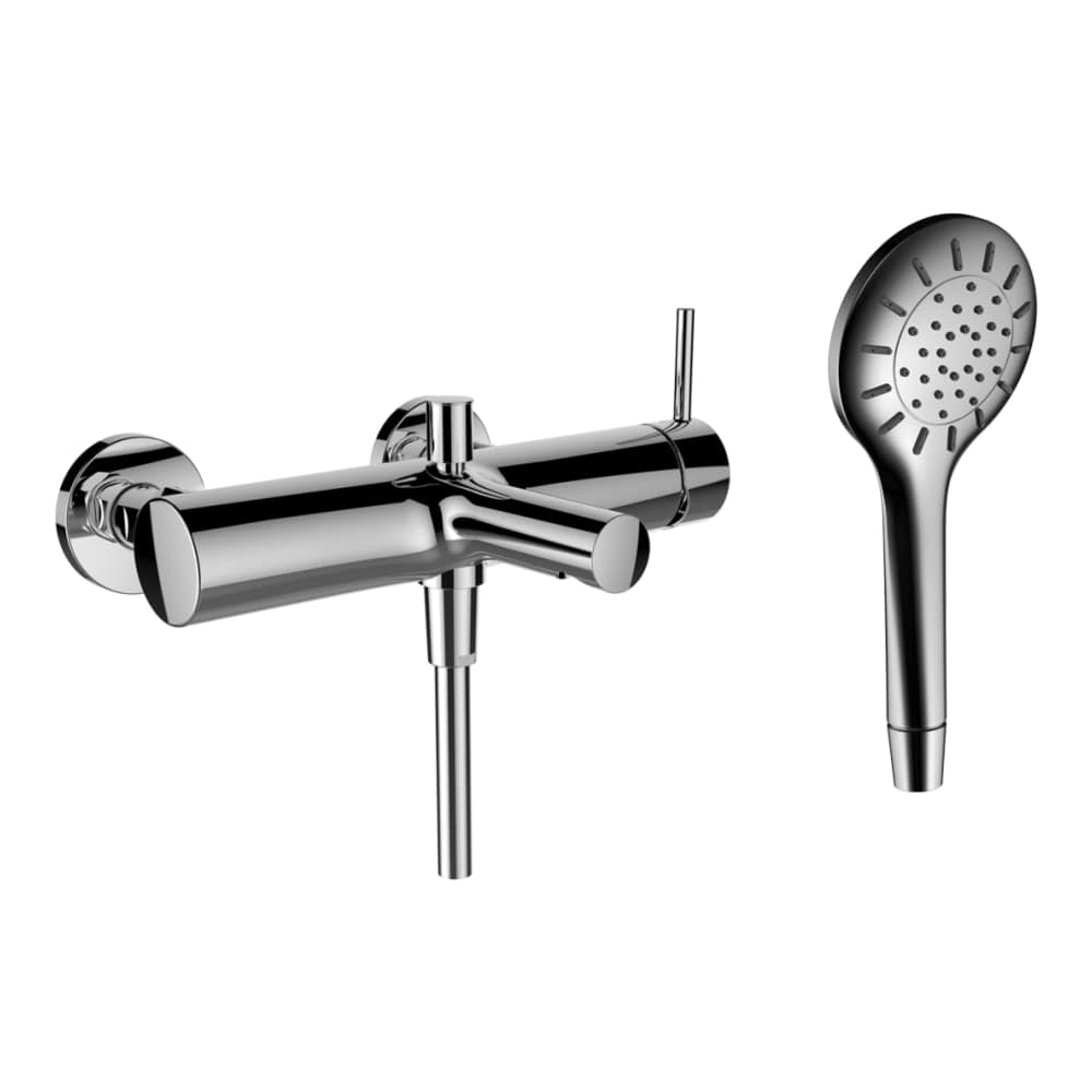 LAUFEN TWINPLUS Bademischer, Anschlussdistanz 134-166 mm, Ausladung 174 mm, mit Verschraubungen, mit Kunststoffschlauch 1500 mm, mit Handbrause MyTwin100, Chrom #HF905460100600