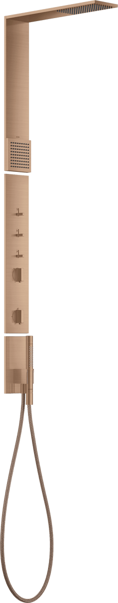 HANSGROHE AXOR ShowerComposition Duschpaneel mit Thermostat, Kopfbrause 110/220 1jet und Schulterbrause #12595310 - Brushed Red Gold