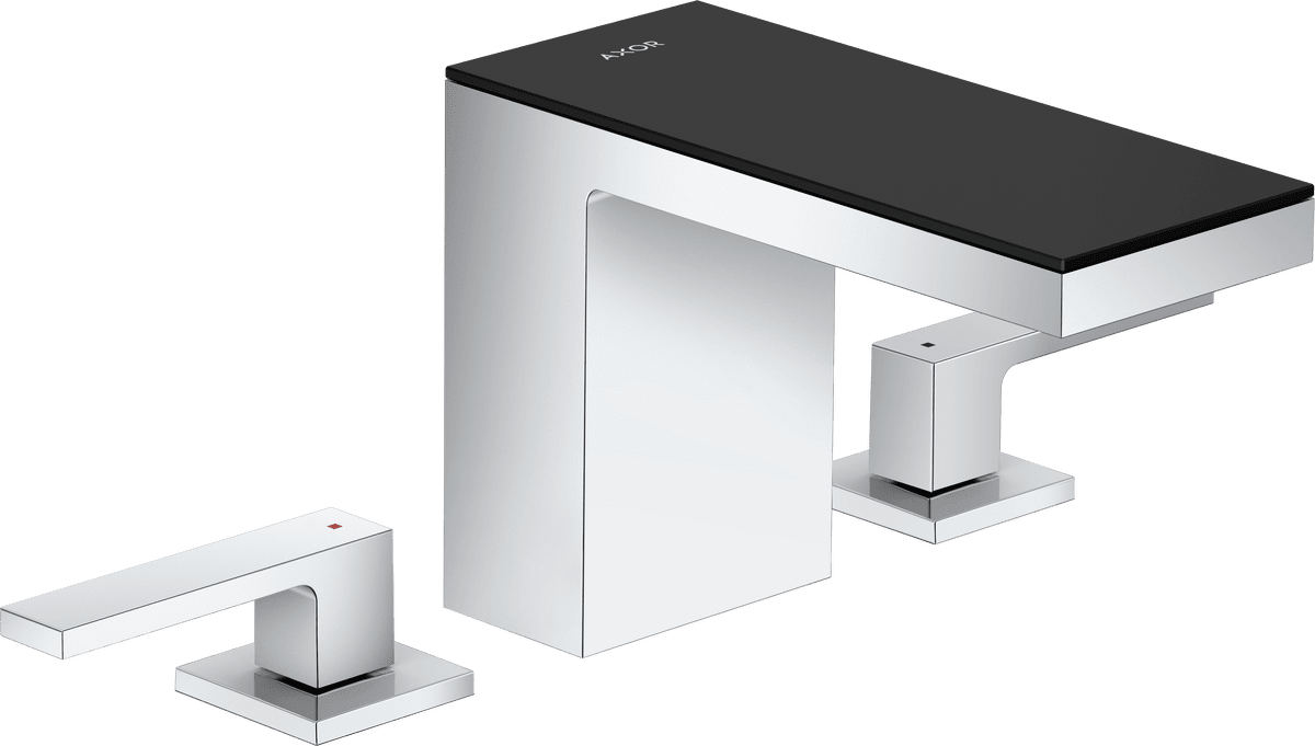 HANSGROHE AXOR MyEdition 3-Loch Waschtischarmatur 110 mit Push-Open Ablaufgarnitur #47070600 - Chrom/Schwarzglas