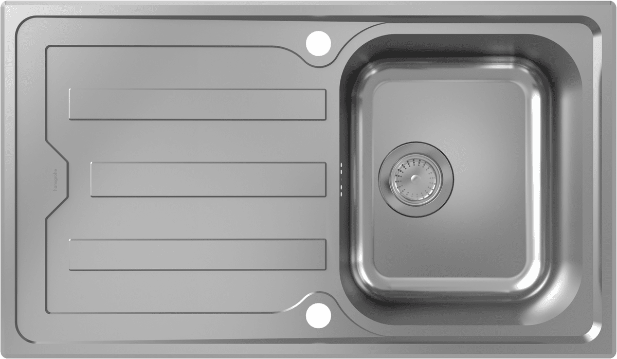HANSGROHE S44 S440-A342 86 Einbauspüle 342 mit Abtropffläche lang und automatischer Ablaufgarnitur #43365800 - Edelstahl