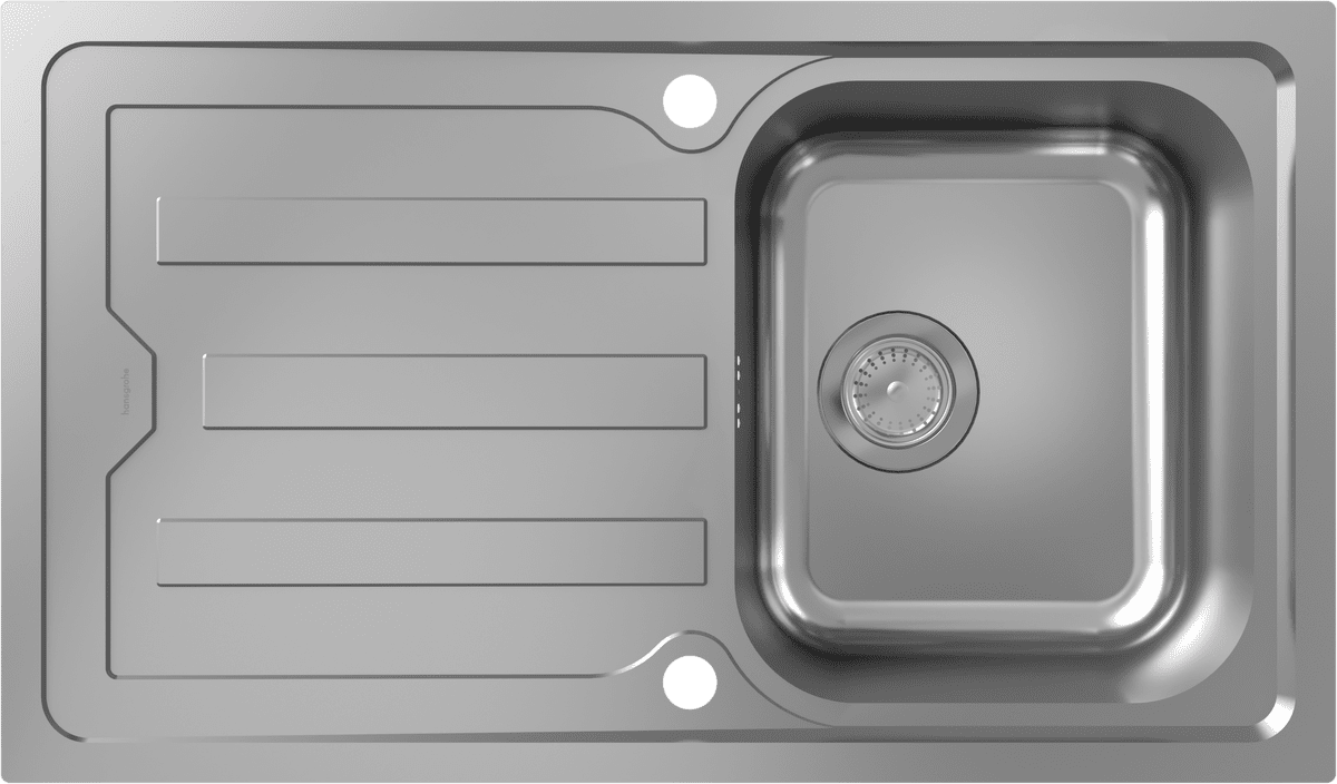 HANSGROHE S44 S440-F342 86 Einbauspüle 342 mit Abtropffläche lang und automatischer Ablaufgarnitur #43369800 - Edelstahl
