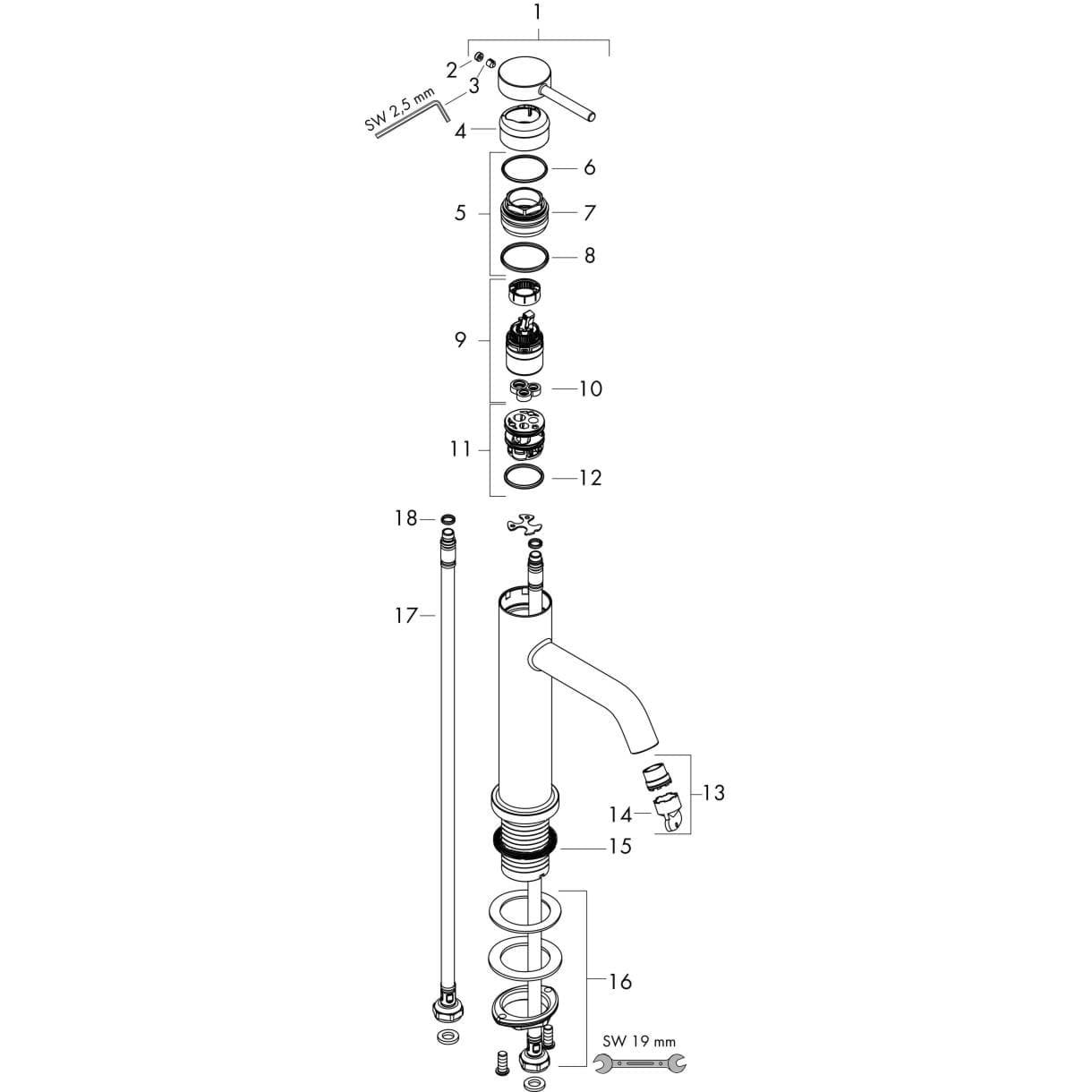 HANSGROHE Tecturis S Tek kollu lavabo bataryası 110 CoolStart kumandasız #73312140 - Mat Bronz resmi