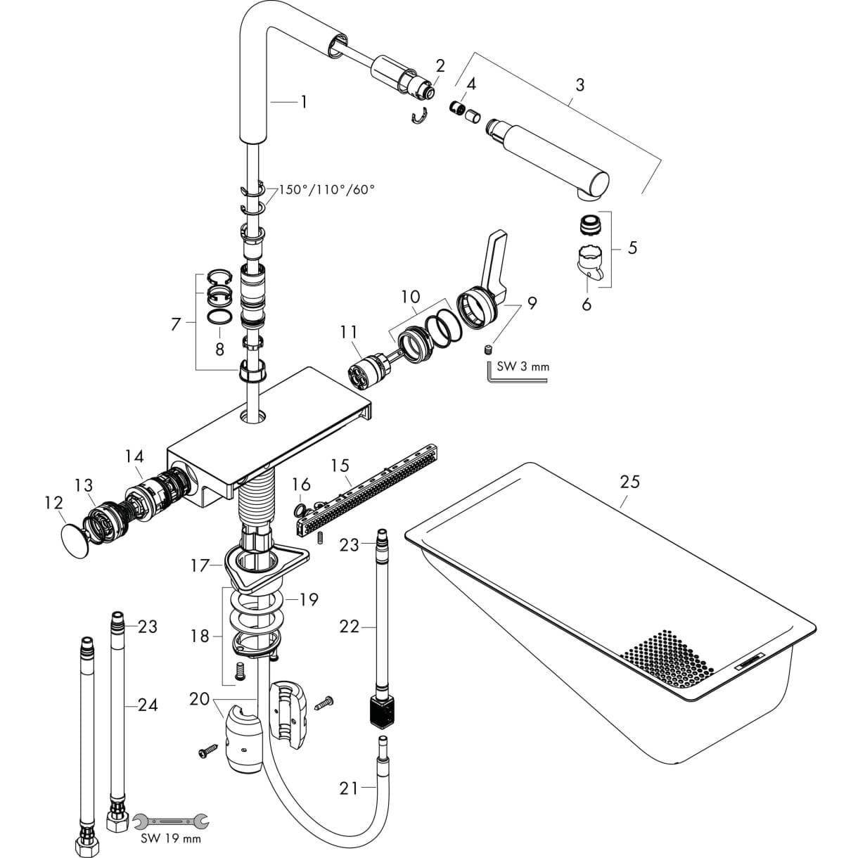 HANSGROHE Aquno Select M81 Tek kollu eviye bataryası 250, çekilebilir gaga, 2jet #73836000 - Krom resmi