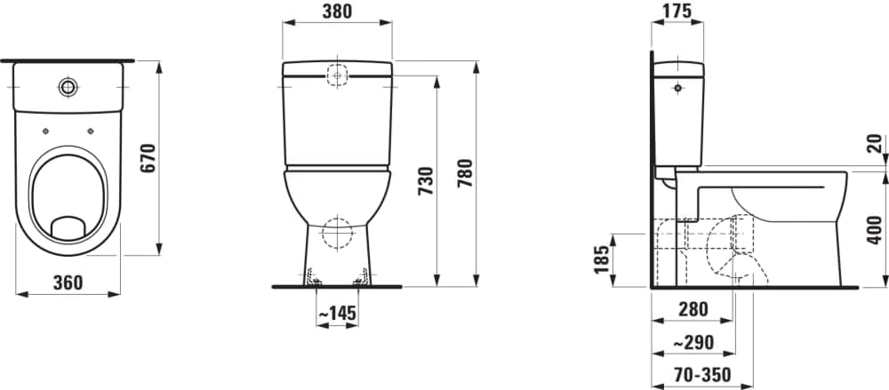 Зображення з  LAUFEN PRO floor-standing WC combination, flat flush, with flush rim, horizontal or vertical outlet 670 x 360 x 400 mm #H8249590370001 - 037 - Manhattan