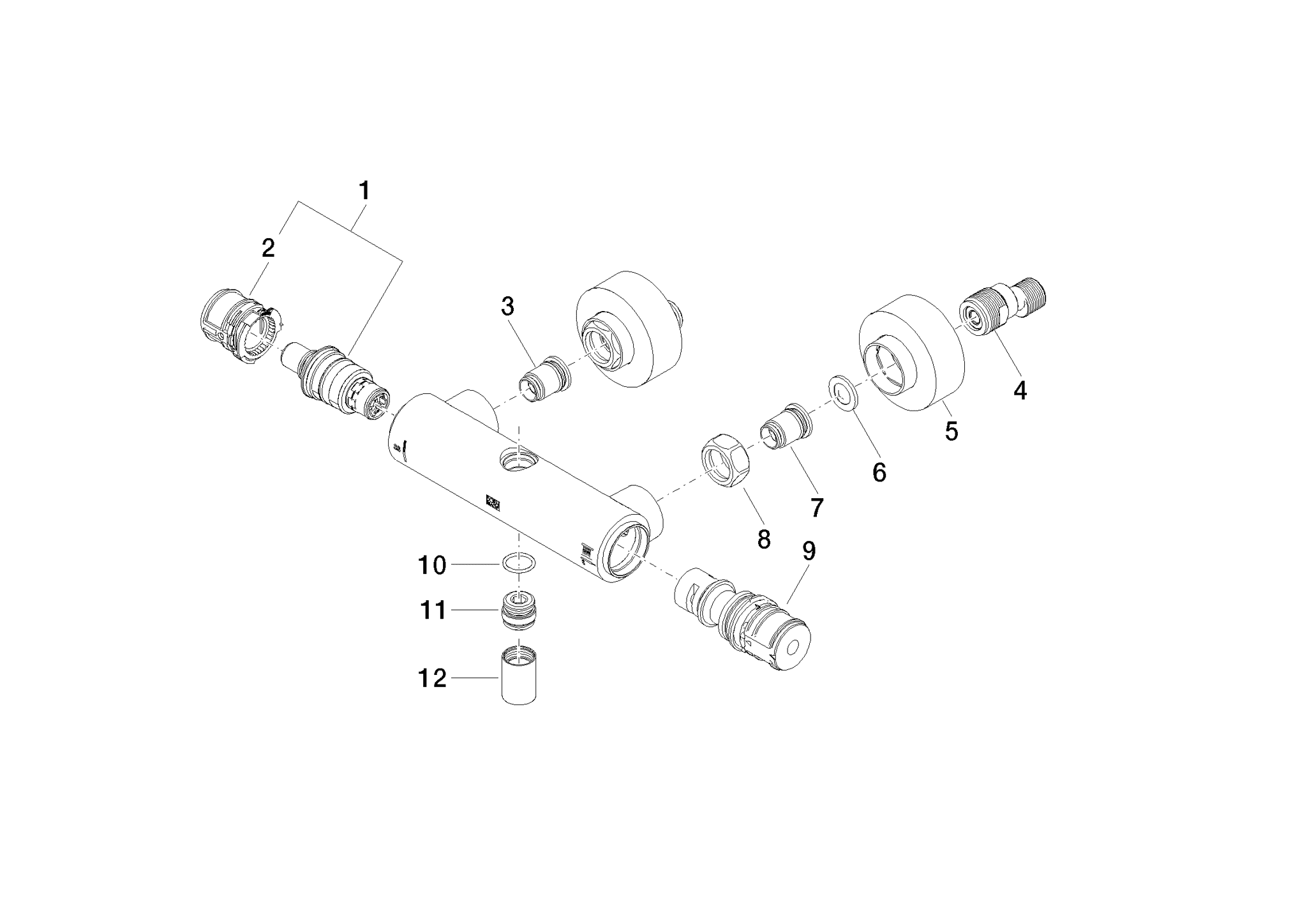 DORNBRACHT Anschluss für Thermostat Stand mit Zwei-Wegeumstellung 281 x 126 x 104 mm - Chrom gebürstet #04170125000-93