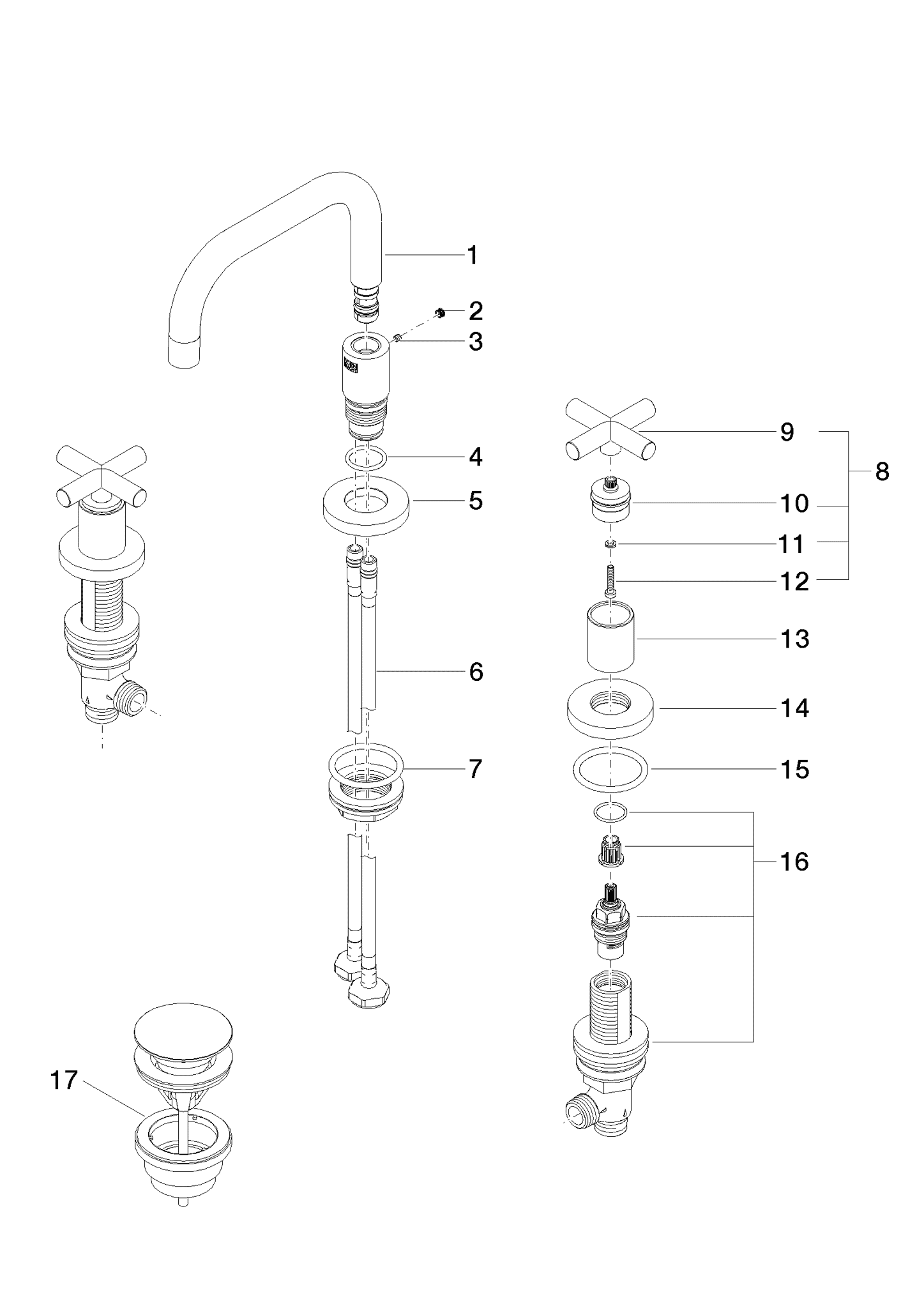 DORNBRACHT TARA Waschtisch-Dreilochbatterie mit Ablaufgarnitur - Chrom #20705892-00