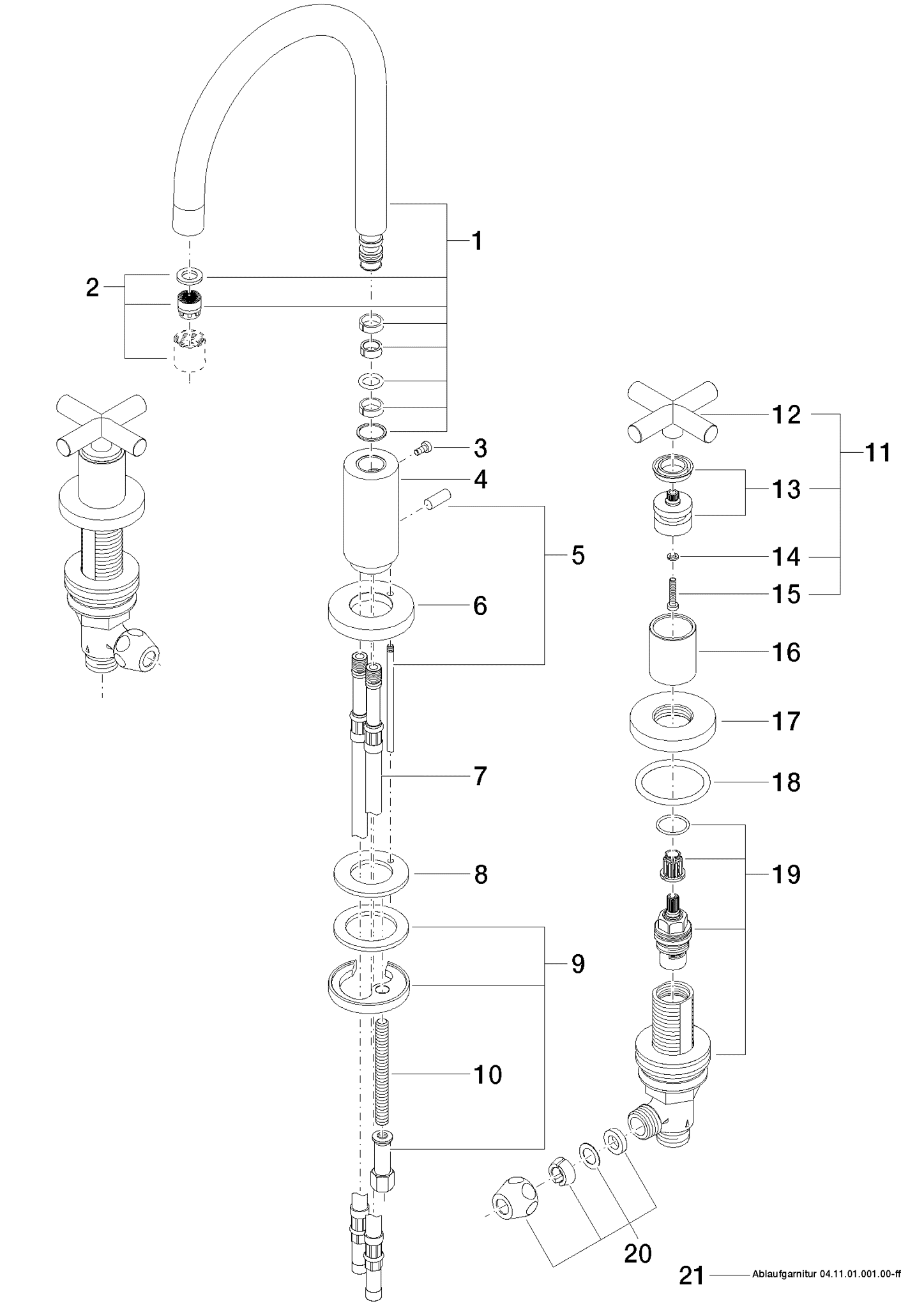 Obrázek DORNBRACHT Tříotvorová umyvadlová baterie TARA s vyskakovacím odtokem - broušený chrom #20713892-93