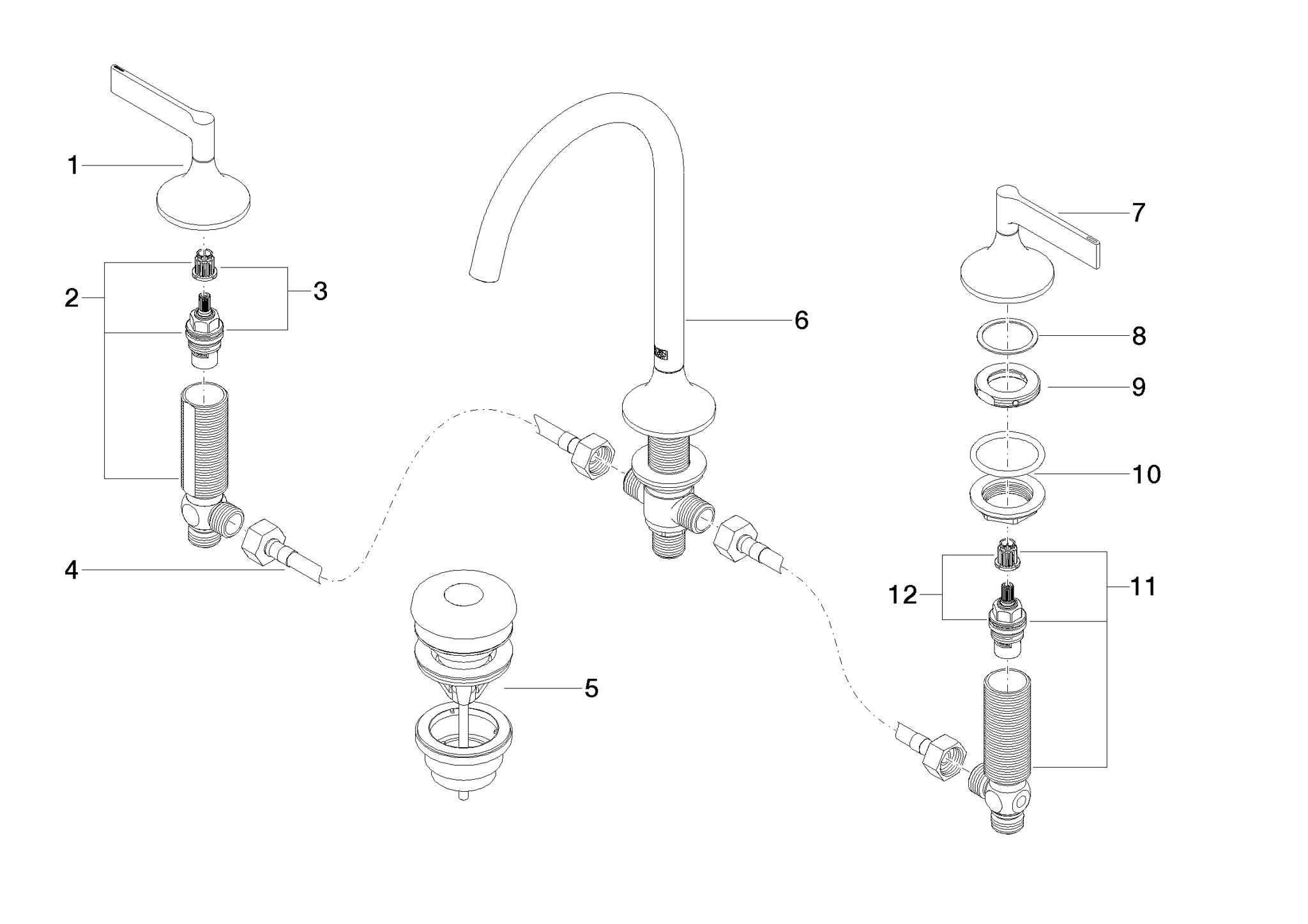 Obrázek DORNBRACHT Vaia 3-otvorová umyvadlová baterie #20713819-28 - kartáčovaná mosaz (23kt zlatá)