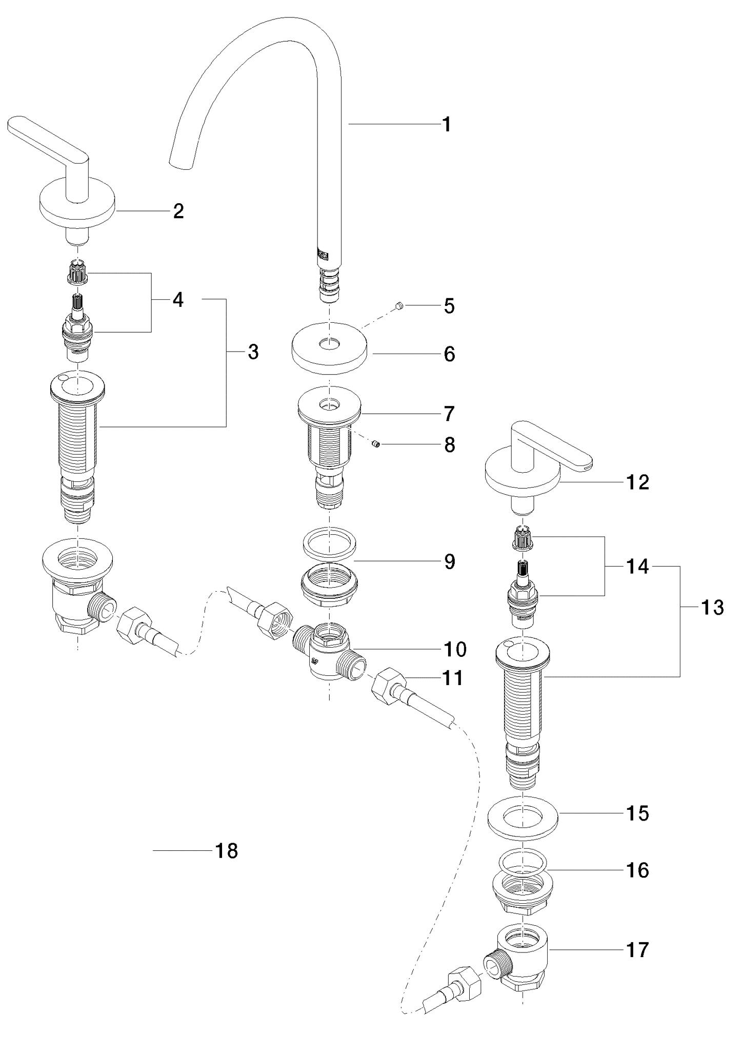 DORNBRACHT META Waschtisch-Dreilochbatterie mit Ablaufgarnitur - Chrom gebürstet #20713661-93