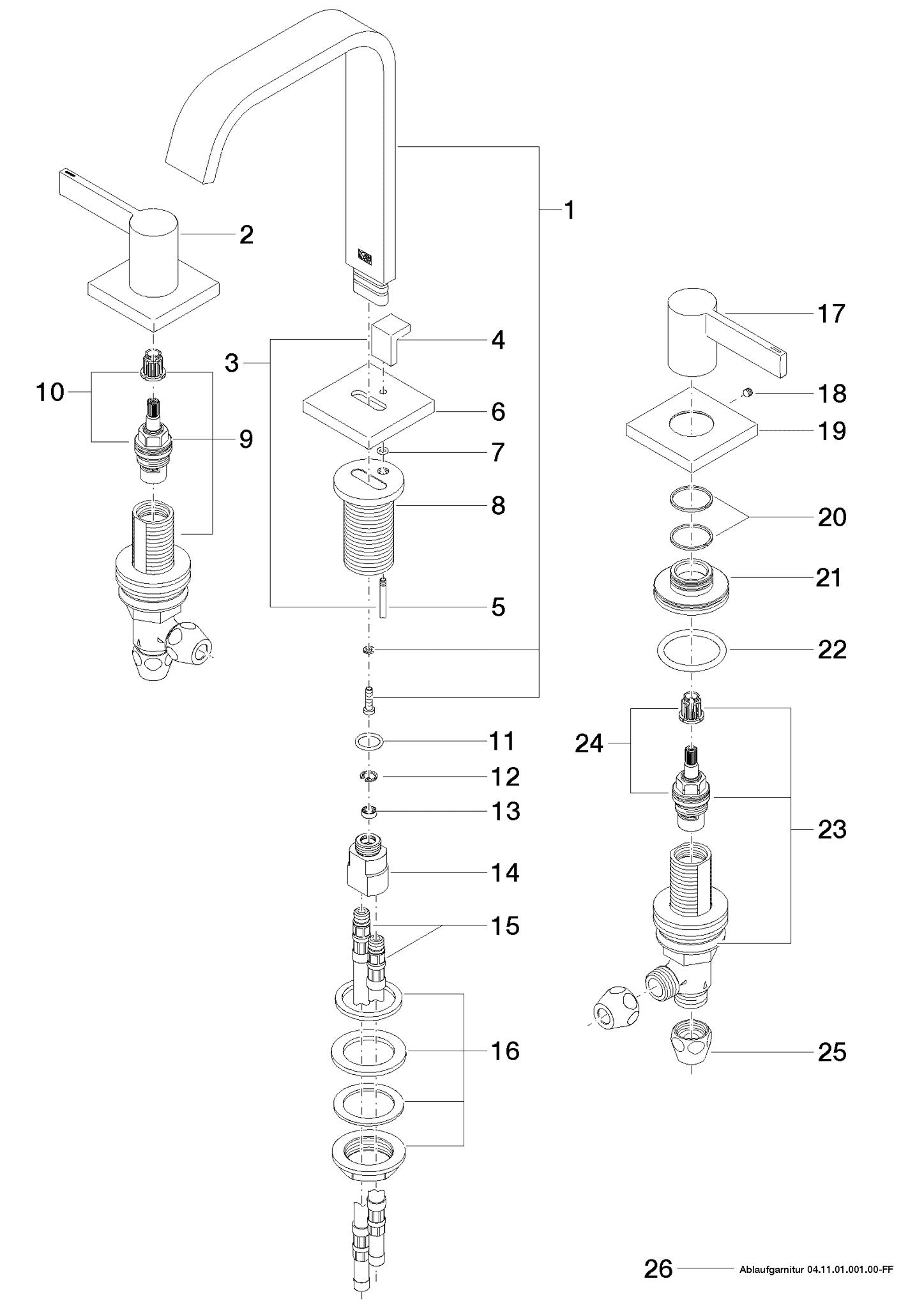 DORNBRACHT IMO Waschtisch-Dreilochbatterie mit Ablaufgarnitur - Platin gebürstet #20713670-06