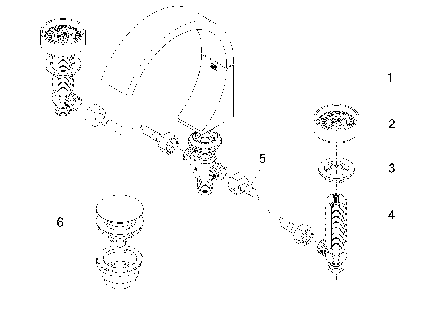 DORNBRACHT CYO Waschtisch-Dreilochbatterie mit Ablaufgarnitur - Platin gebürstet #20713811-06