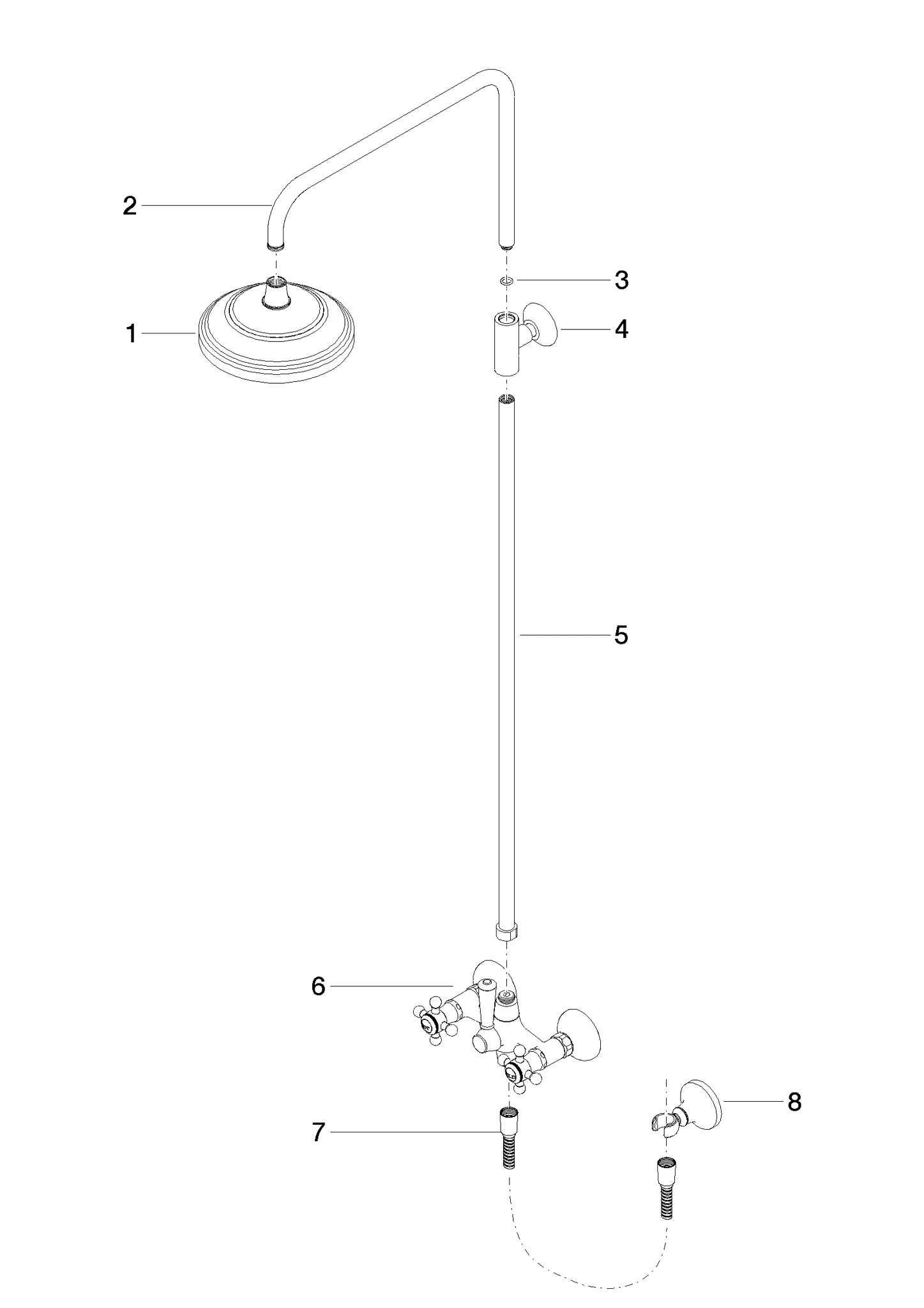 DORNBRACHT MADISON Shower Pipe mit Brausebatterie ohne Handbrause - Platin gebürstet #26632360-06