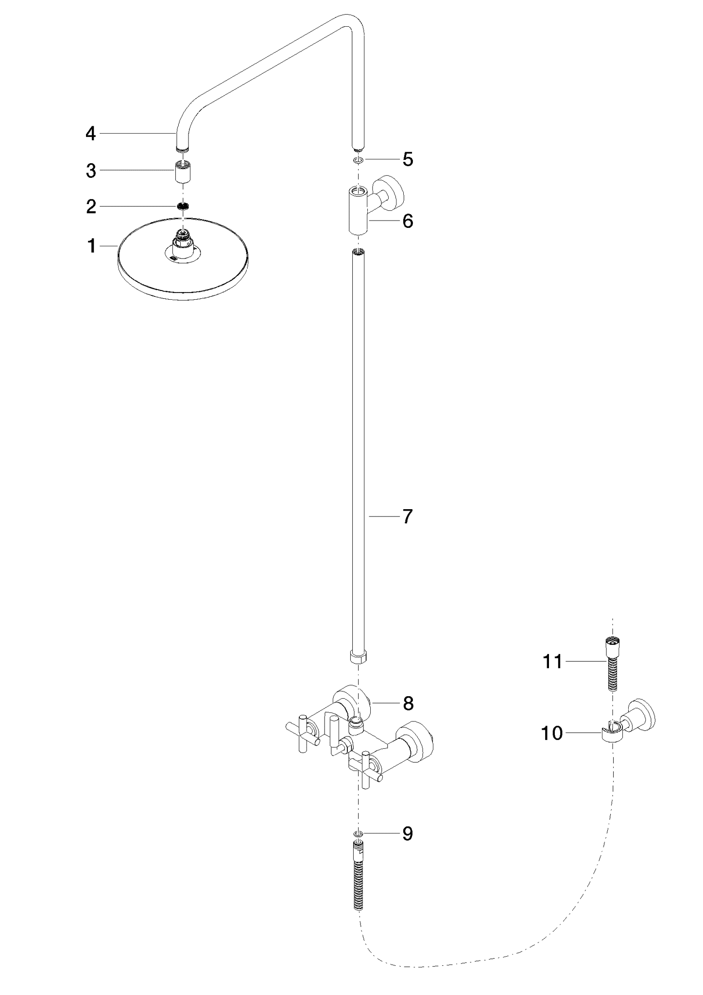 DORNBRACHT TARA Shower Pipe ohne Handbrause FlowReduce 220 mm - Platin #26633892-08
