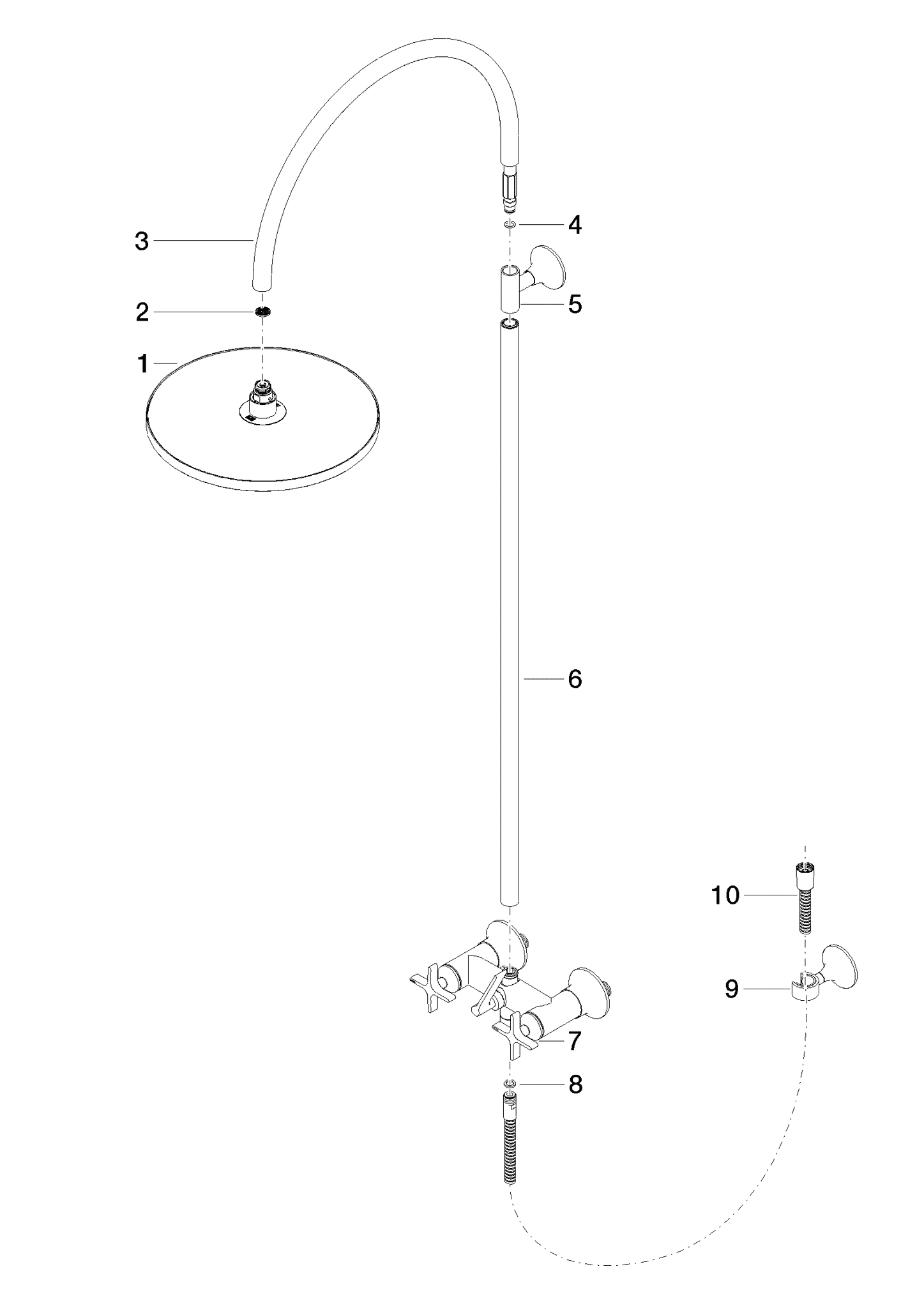 DORNBRACHT VAIA Shower Pipe mit Brausebatterie ohne Handbrause FlowReduce - Champagne gebürstet (22kt Gold) #26633809-46
