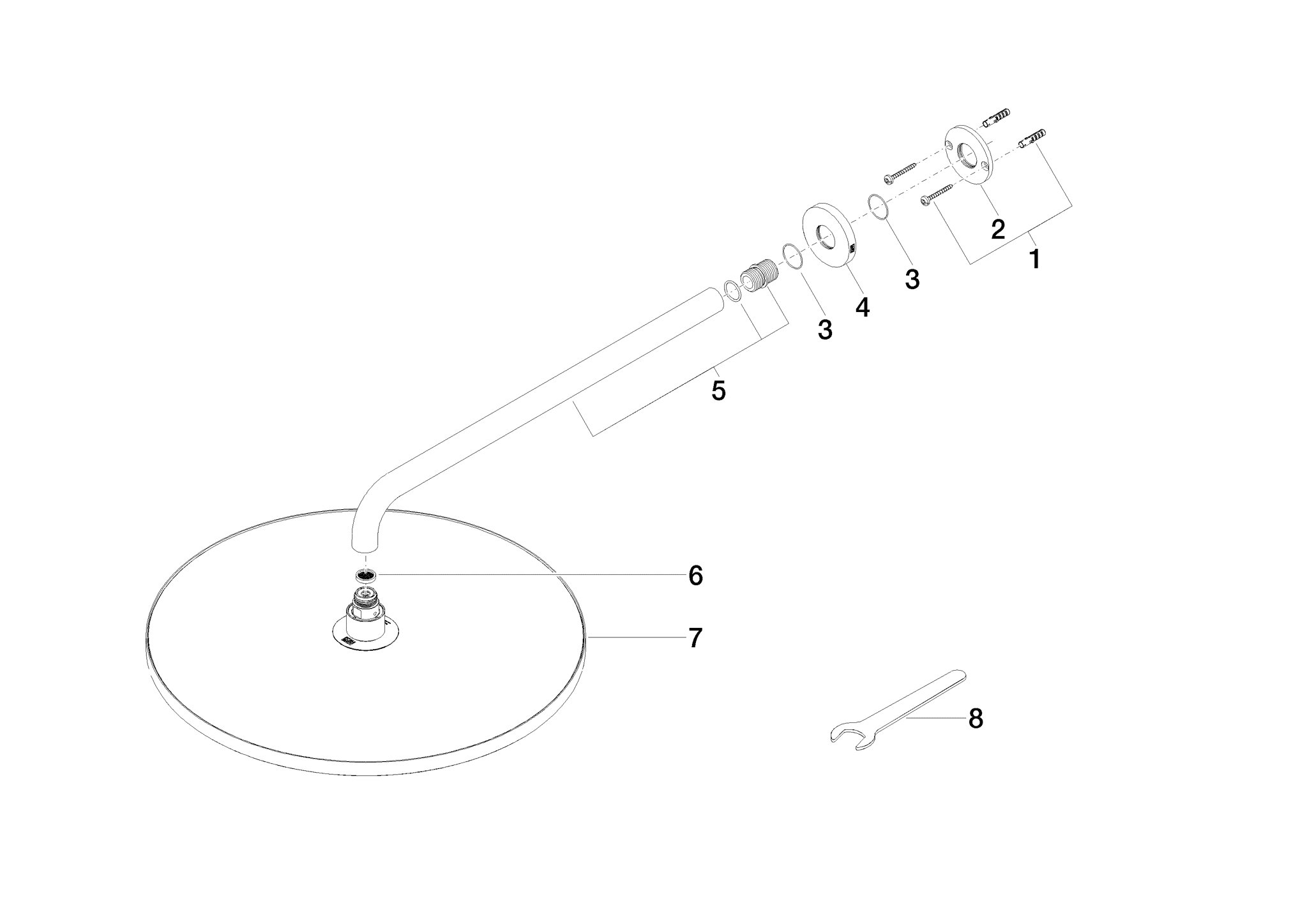 DORNBRACHT Regenbrause mit Wandanbindung FlowReduce 400 mm - Chrom gebürstet #28658970-93