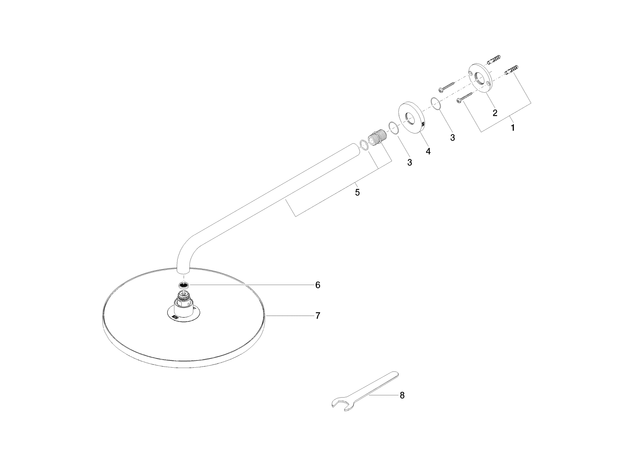 DORNBRACHT Regenbrause mit Wandanbindung 300 mm - Chrom gebürstet #28679970-93