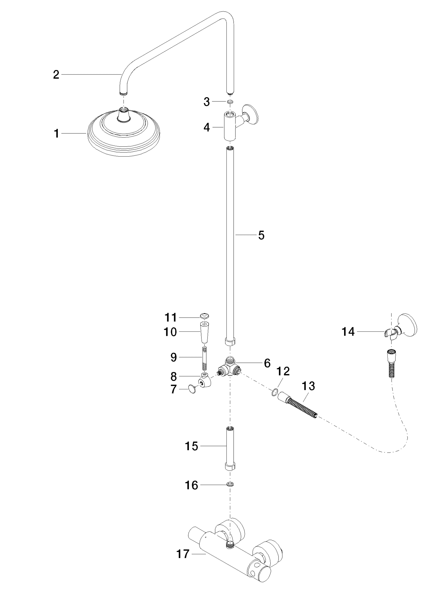 DORNBRACHT MADISON Shower Pipe mit Brause-Thermostat ohne Handbrause FlowReduce - Messing gebürstet (23kt Gold) #34458360-28
