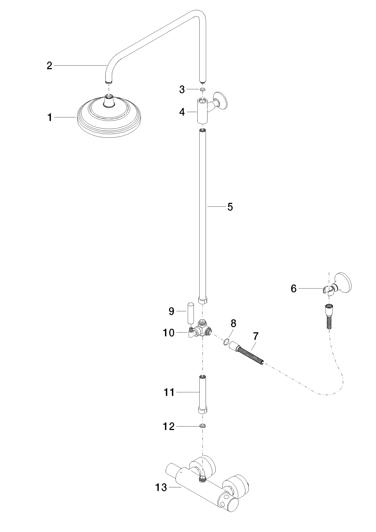 DORNBRACHT MADISON Shower Pipe mit Brause-Thermostat ohne Handbrause - Platin gebürstet #34459360-06