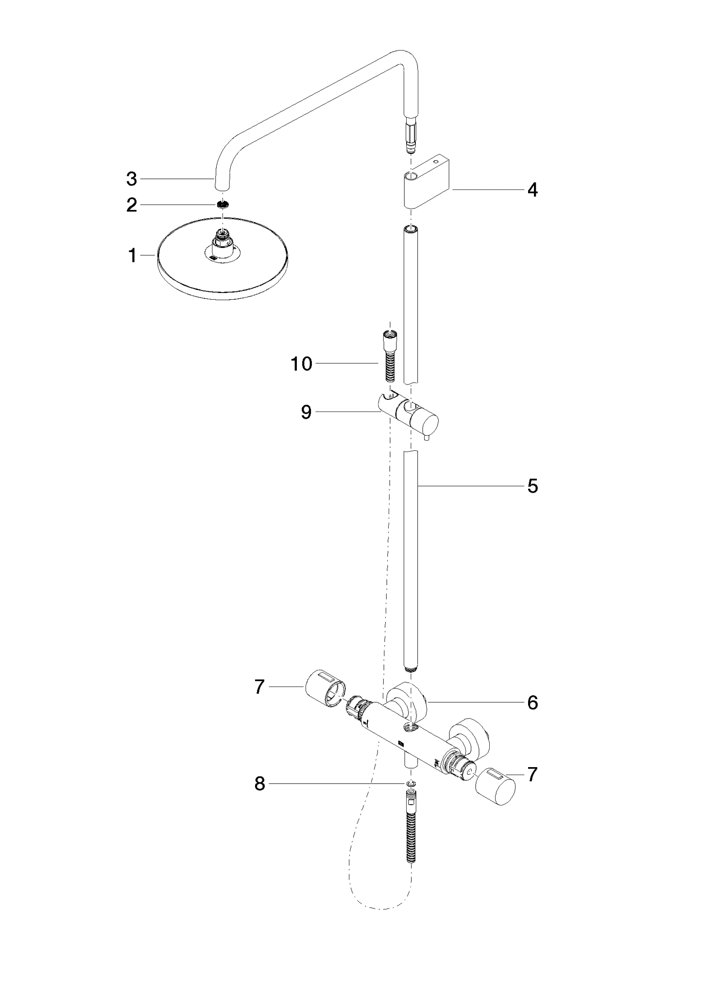 DORNBRACHT Shower Pipe mit Brause-Thermostat ohne Handbrause FlowReduce - Chrom #34459979-00