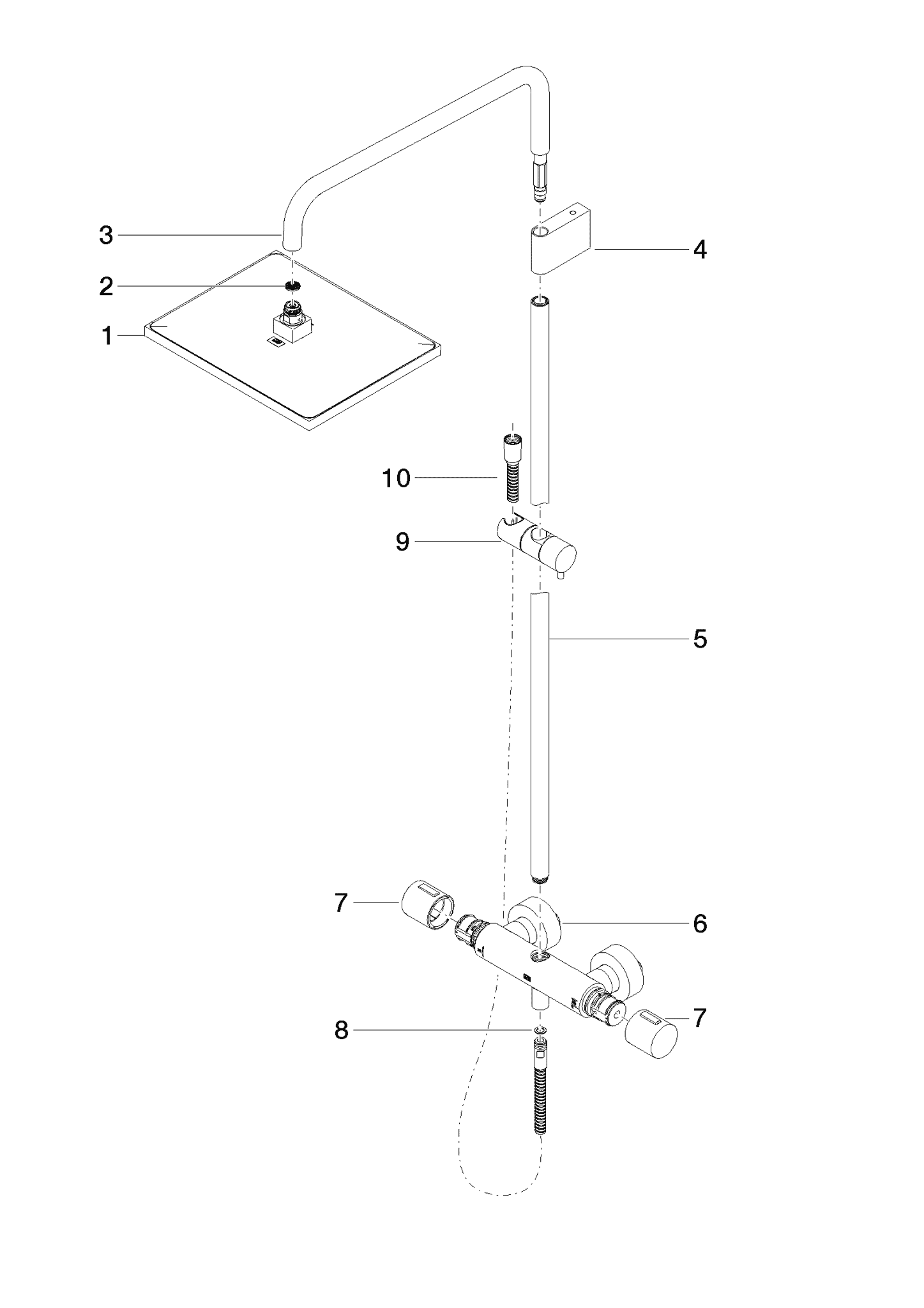 DORNBRACHT Shower Pipe mit Brause-Thermostat ohne Handbrause - Messing gebürstet (23kt Gold) #34459980-28