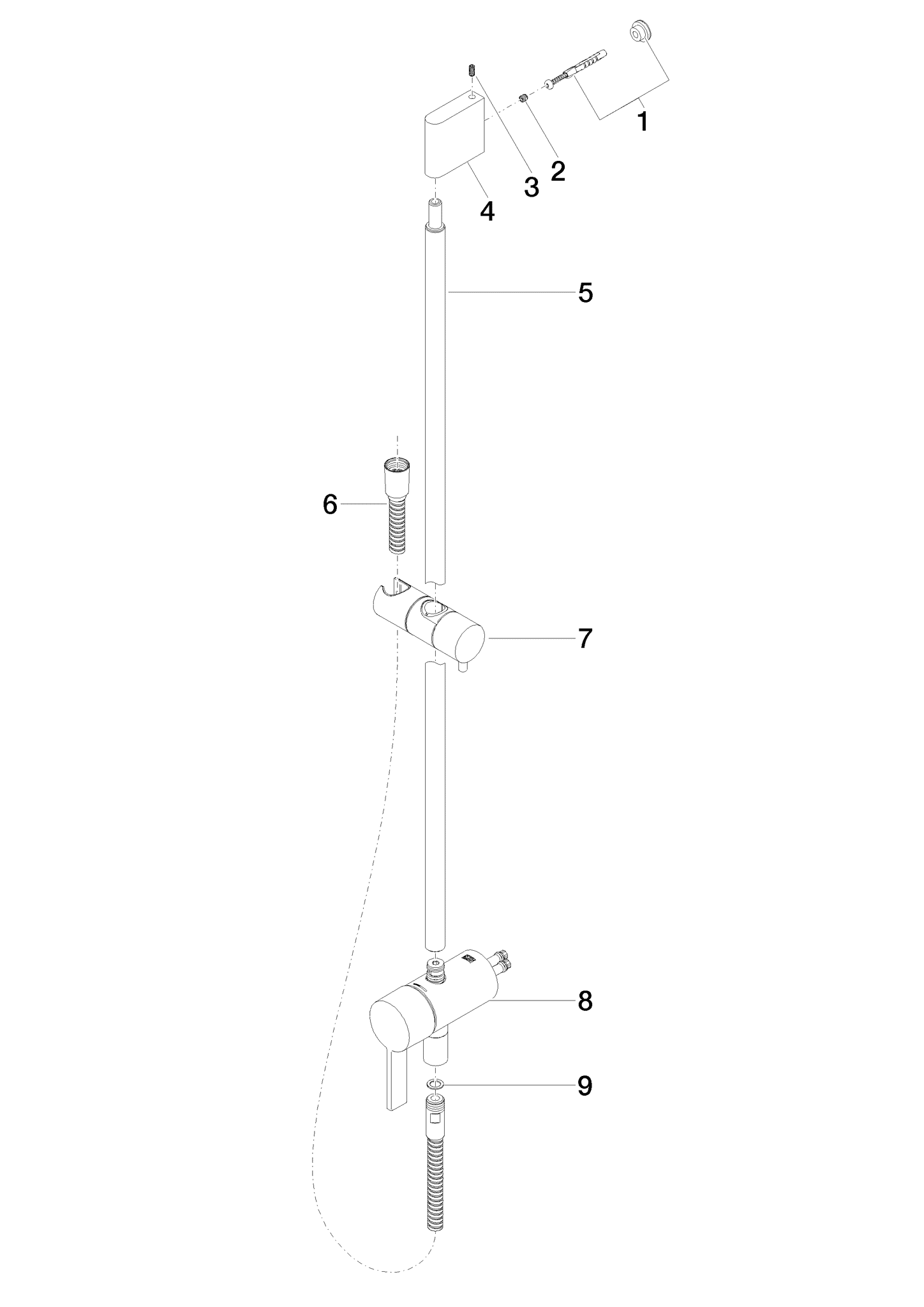 DORNBRACHT UP-Einhandbatterie mit integriertem Brauseanschluss mit Duschgarnitur ohne Handbrause - Platin gebürstet #36111970-06