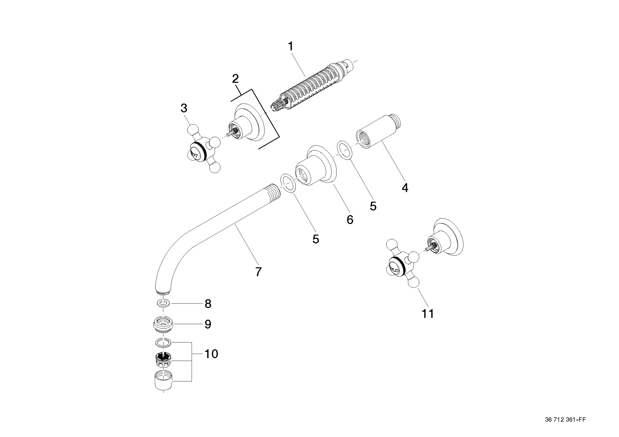 DORNBRACHT MADISON Waschtisch-Wandbatterie ohne Ablaufgarnitur - Platin gebürstet #36712361-06
