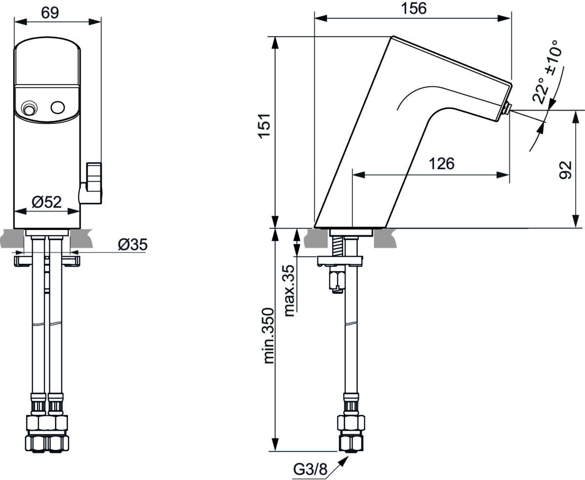 IDEAL STANDARD Intelliflow sensor basin mixer, projection 126mm #A7857B3 - Black resmi