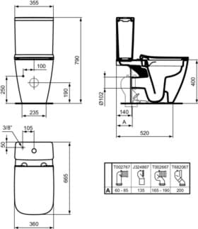 IDEAL STANDARD I.LIFE B - Stand-WC für Kombination (rückseitig offen) 360x665x400 mm in weiß glänzend, horizontaler Ablauf - Spülrandlose Spültechnologie RimLS+ #T461201 - Weiß (Alpin), Bild 5