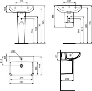 IDEAL STANDARD I.LIFE B - Waschtisch 550x440x180 mm in weiß glänzend, 1 Hahnloch, mit Überlauf #T460801 - Weiß (Alpin), Bild 6