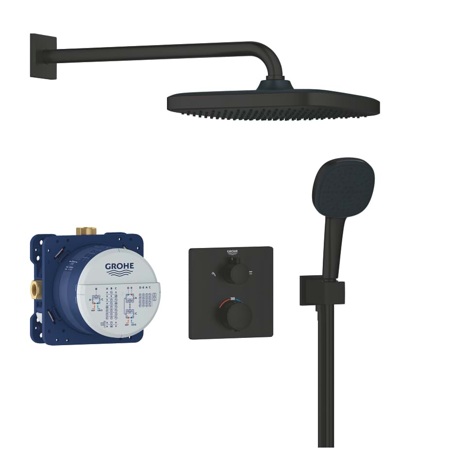 GROHE Precision Thermostat Concealed shower system with Vitalio Comfort 250 matte black 348822430 resmi