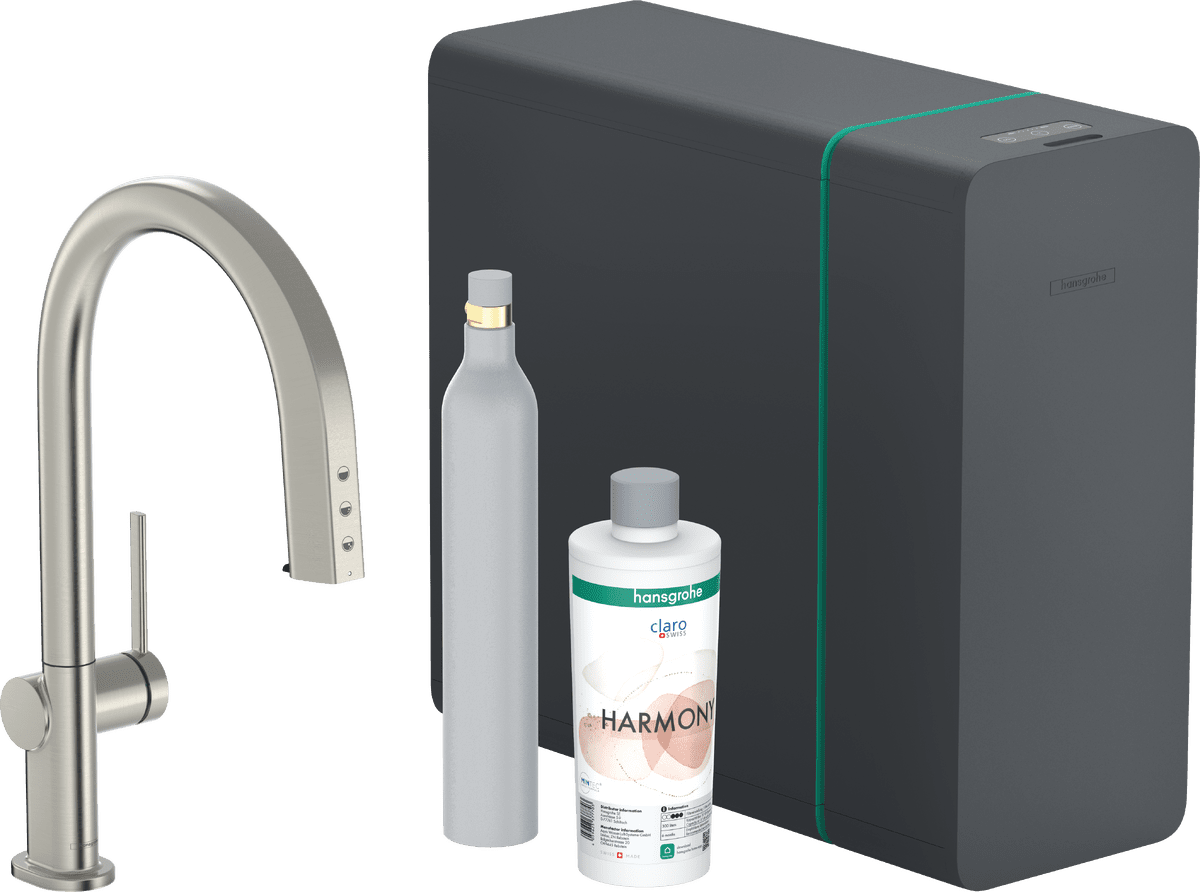 HANSGROHE Aqittura M91 SodaSystem 210, Ausziehauslauf, 1jet, sBox lite, Starter Set #76839800 - Edelstahl Optic