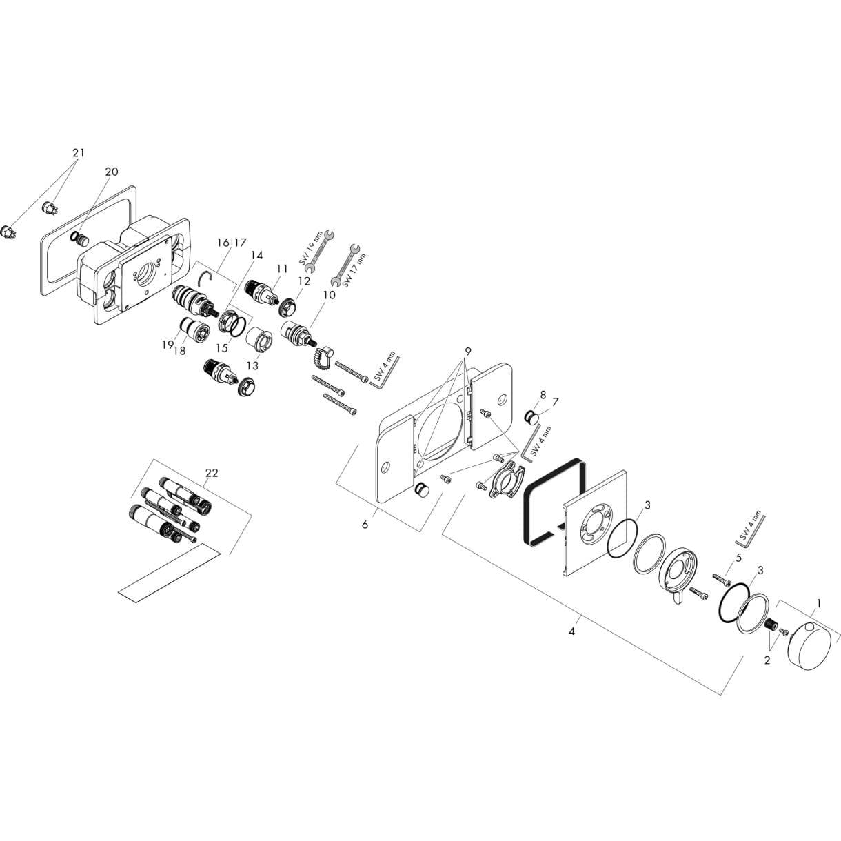 HANSGROHE AXOR One Termostatik modül ankastre montaj, 2 çıkış için #45712000 - Krom resmi