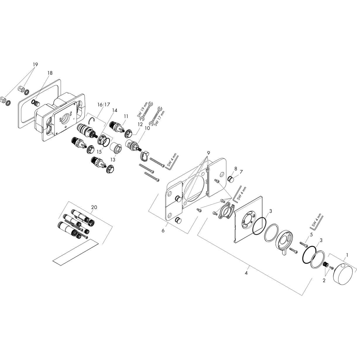 HANSGROHE AXOR One Termostatik modül ankastre montaj, 3 çıkış için 45713670 resmi
