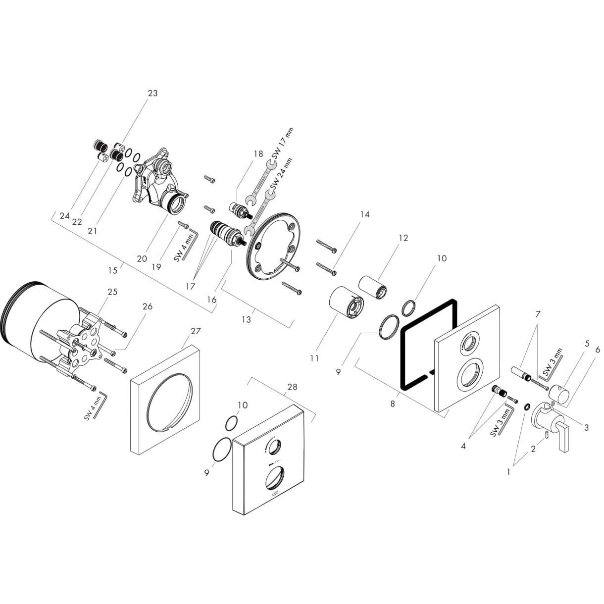 Obrázek HANSGROHE AXOR Citterio Termostat s podomítkovou instalací,s uzavíracím ventilem a páčkovou rukojetí #39700000 - chrom