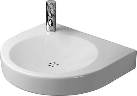 DURAVIT Waschtisch Vital Med 044358 Design by Prof. Frank Huster #0443580008 - #+ Farbe 00, Weiß Hochglanz, Anzahl Waschplätze: 1 Mitte, Anzahl vorgestochene Hahnlöcher: 1, Position Seifenspender: Rechts 575 x 520 mm