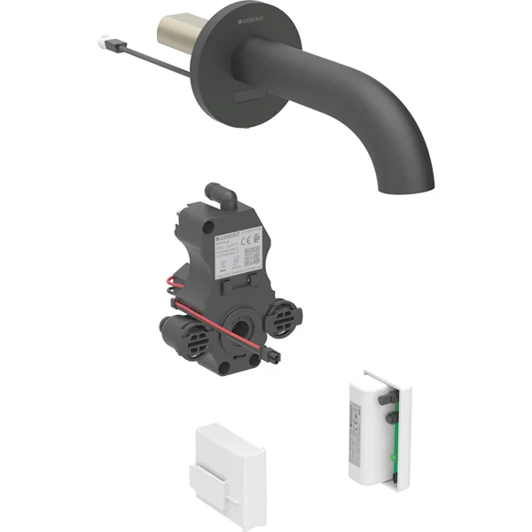 Picture of GEBERIT Piave washbasin tap, wall-mounted, generator operation, for concealed function box black matt / easy-to-clean coated #116.285.14.1