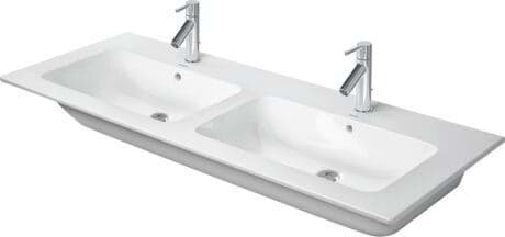 DURAVIT Doppelwaschtisch 233613 Design by Philippe Starck _ p__p Farbe AA, Weiß Hochglanz, DuraShield, Anzahl Waschplätze: 2 Links, Rechts, Anzahl Hahnlöcher pro Waschplatz: 1 Mitte 1300 x 490 mm #233613AA00