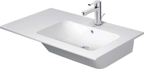 DURAVIT Waschtisch 234683 Design by Philippe Starck #234683AA00 - p Farbe AA, Weiß Hochglanz, DuraShield, Anzahl Waschplätze: 1 Rechts, Anzahl Hahnlöcher pro Waschplatz: 1 Mitte 830 x 490 mm