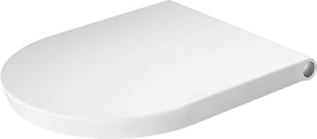 Зображення з  DURAVIT Toilet seat 002709 Design by Philippe Starck #0027090000 - Color 00, White High Gloss, Hinge colour: Stainless steel, Wrap over 372 x 466 mm
