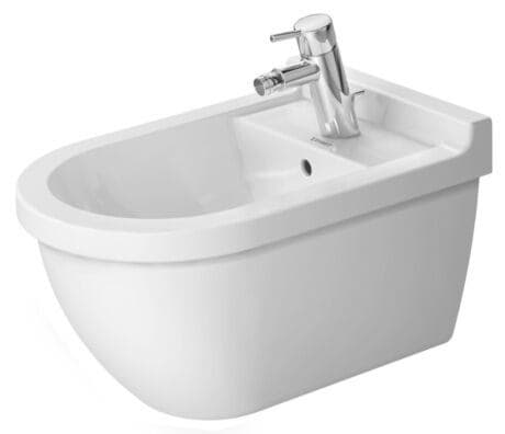 Зображення з  DURAVIT Wall-mounted bidet 228015 Design by Philippe Starck #2280150000 - Color 00, White High Gloss, Number of faucet holes per wash area: 1 365 x 540 mm