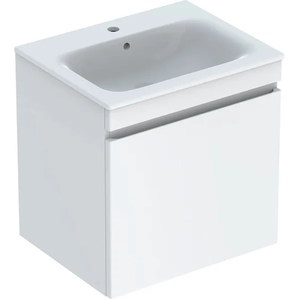 Picture of GEBERIT Renova Plan set of vanity basin, slim rim, with cabinet, one drawer and one internal drawer Body and front: lava / matt coated Washbasin: white #501.915.JK.1