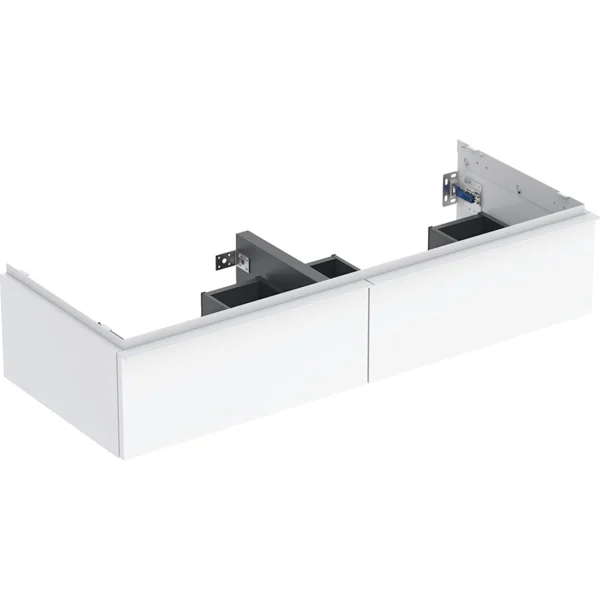 Picture of GEBERIT iCon cabinet for double washbasin, with two drawers Body and front: white / high-gloss coated Handle: gloss chrome-plated #502.314.01.2