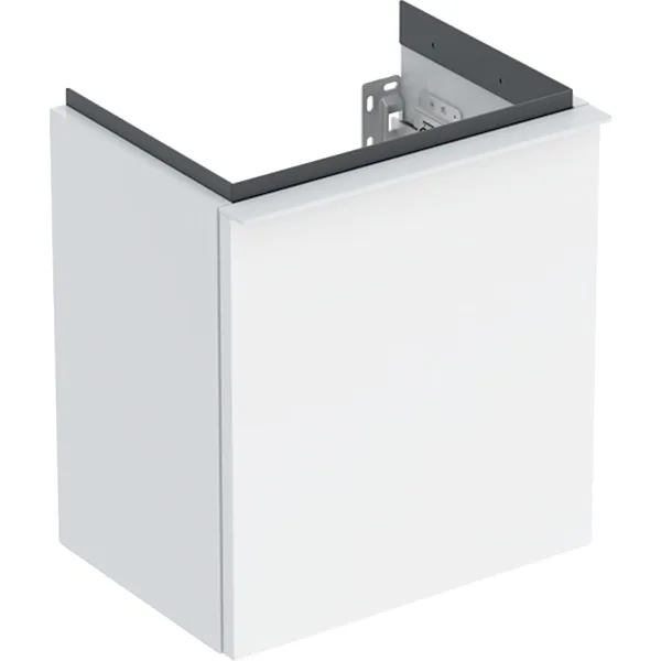 Picture of GEBERIT iCon cabinet for handrinse basin, with one door Body and front: white / high-gloss coated Handle: white / matt powder-coated #502.300.01.1
