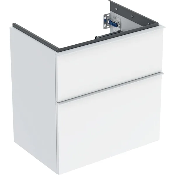 Picture of GEBERIT iCon cabinet for washbasin, with two drawers, small projection Body and front: white / high-gloss coated Handle: gloss chrome-plated #502.307.01.2
