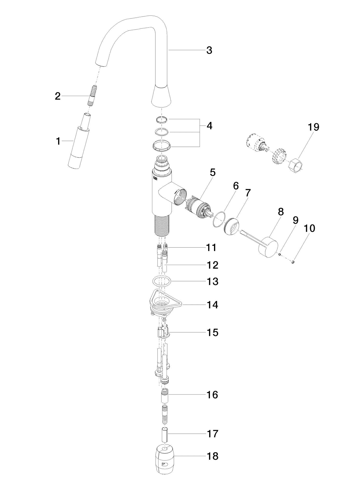 Bild von DORNBRACHT SYNC Einhebelmischer Pull-down mit Brausefunktion - Platin gebürstet #33875895-06