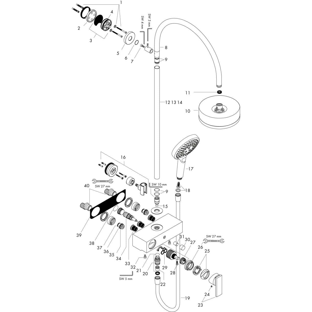 Зображення з  HANSGROHE AXOR Citterio Showerpipe with single lever mixer and overhead shower 180 1jet #39620000 - Chrome