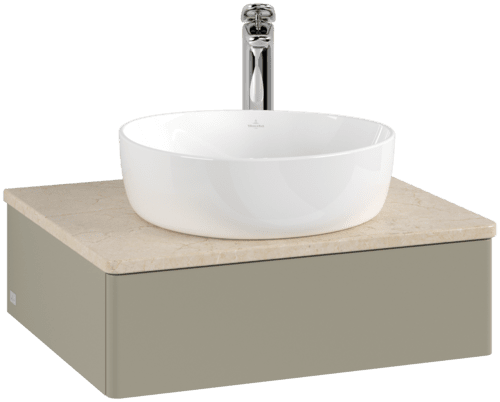Obrázek VILLEROY BOCH Toaletní skříňka Antao, 1 zásuvka, 600 x 190 x 500 mm, přední strana bez konstrukce, Stone Grey Matt Lacquer / Botticino #K07053HK