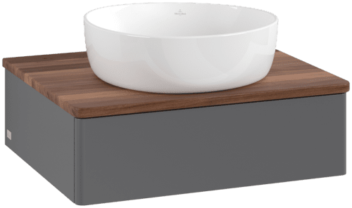 Picture of VILLEROY BOCH Antao Vanity unit, 1 pull-out compartment, 600 x 190 x 500 mm, Front without structure, Anthracite Matt Lacquer / Warm Walnut #K07012GK