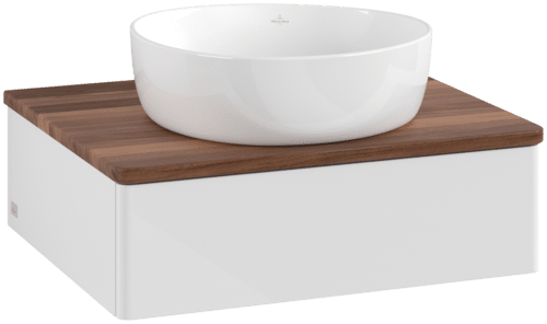 Obrázek VILLEROY BOCH Toaletní skříňka Antao, 1 zásuvka, 600 x 190 x 500 mm, přední strana bez konstrukce, lesklý bílý lak / teplý ořech #K07012GF