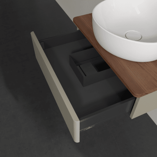Bild von VILLEROY BOCH Antao Waschbeckenunterschrank, 1 Auszug, 600 x 190 x 500 mm, Front ohne Struktur, Stone Grey Matt Lacquer / Warm Walnut #K07012HK